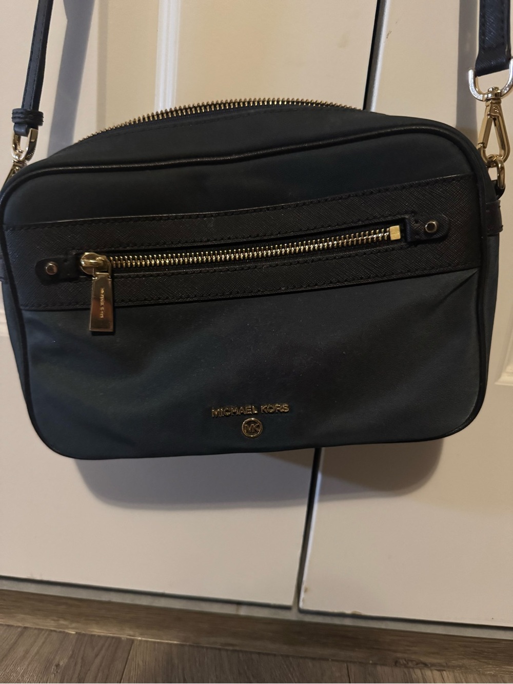 Michael Kors Navy Blue Crossbody Shoulder Bag with Gold Hardware